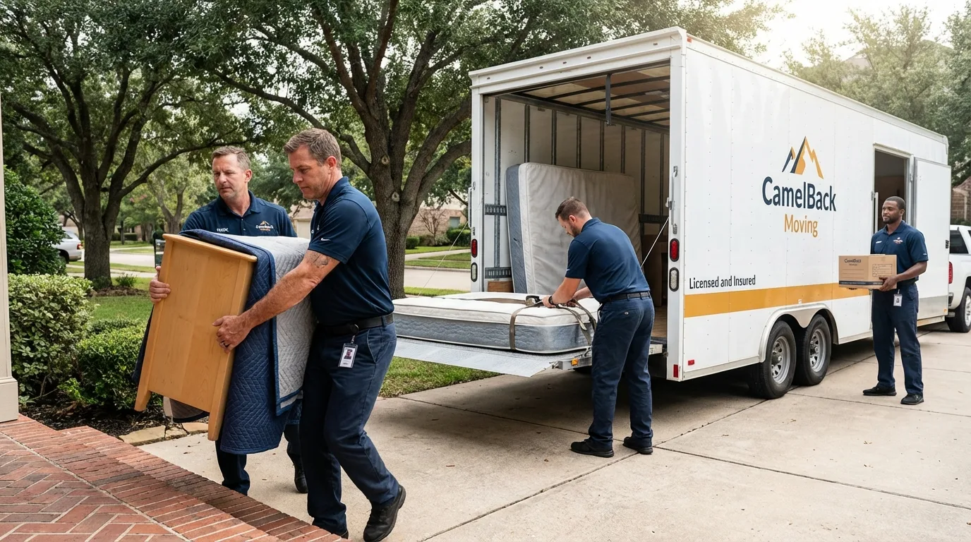 Crew loading residential truck for cross-state move from Wayne City, IL